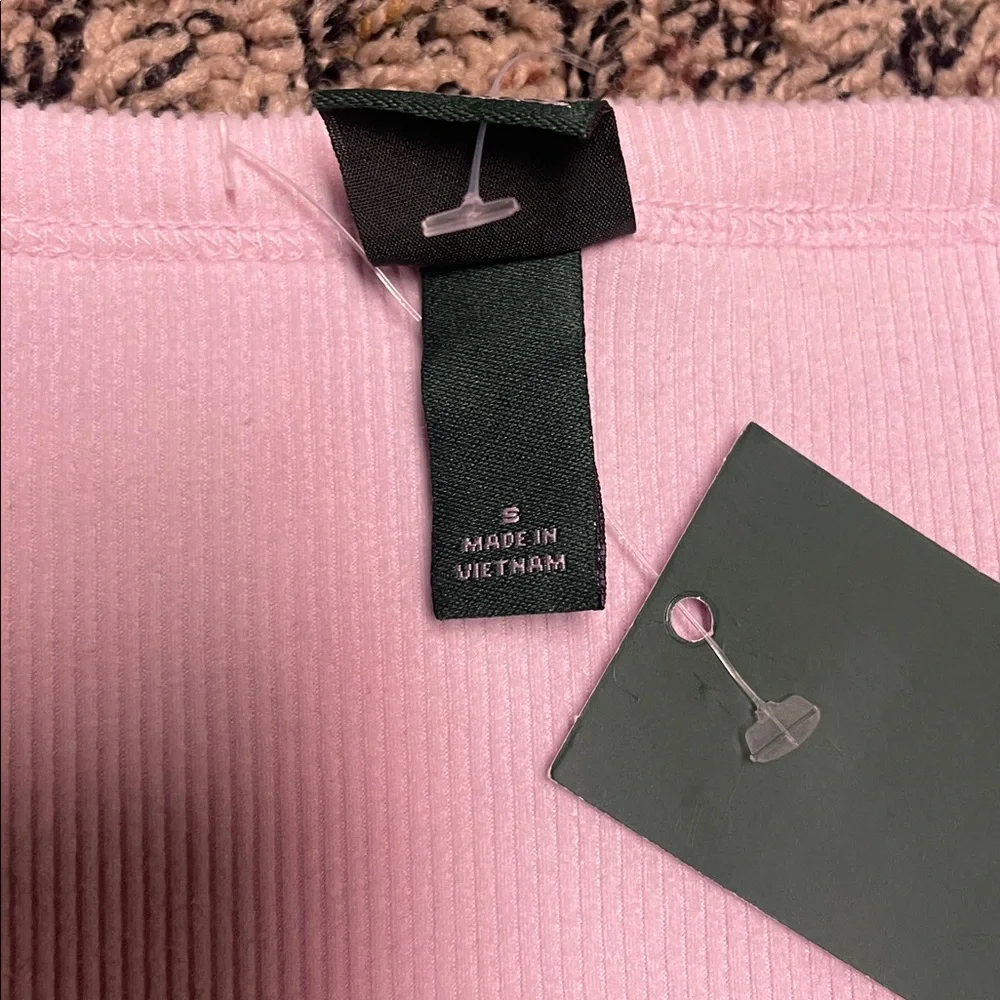 Wild Fable Ribbed Light Pink Square Neck Long Sleeve Cropped Tee Sz S | NWT - Picture 3 of 4